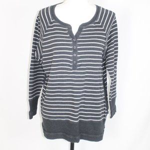 AXCESS HENLEY SWEATER WOMAN SIZE XL DARK & LIGHT GRAY STRIPED BUTTON FRONT L/S